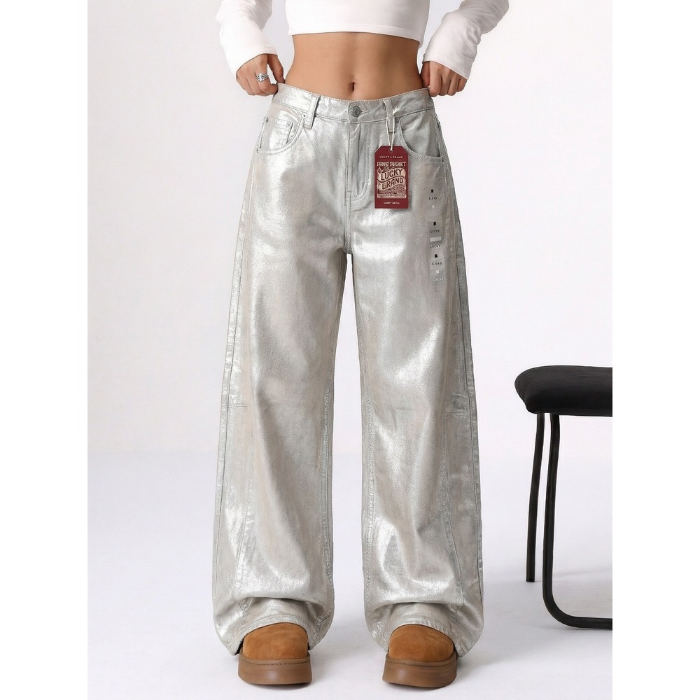 NEW Lucky Brand Lucky Legend Metallic Barrel Leg Jeans High Rise‎ Womens 14/32A